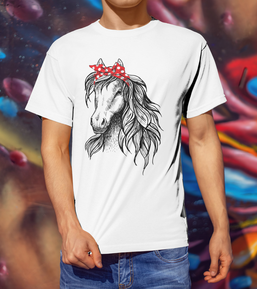 Cute Horse Red Polka Dot Bandana Headband Horse Lovers T-Shirt