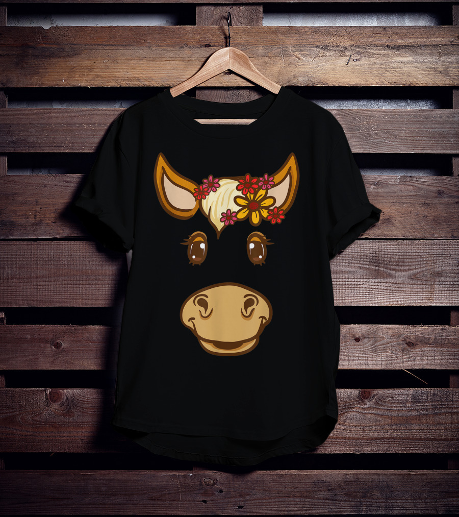 Cute Horse Face With Flowers For Horseback Riding Owner T-Shirt