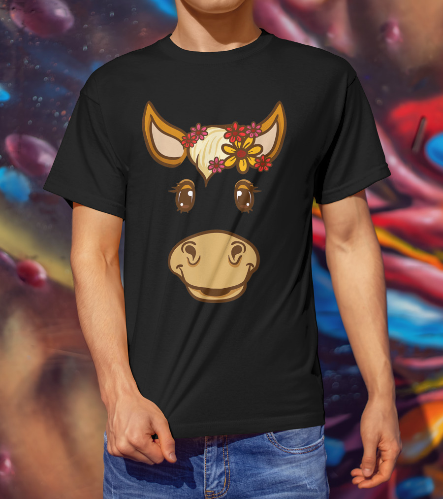Cute Horse Face With Flowers For Horseback Riding Owner T-Shirt