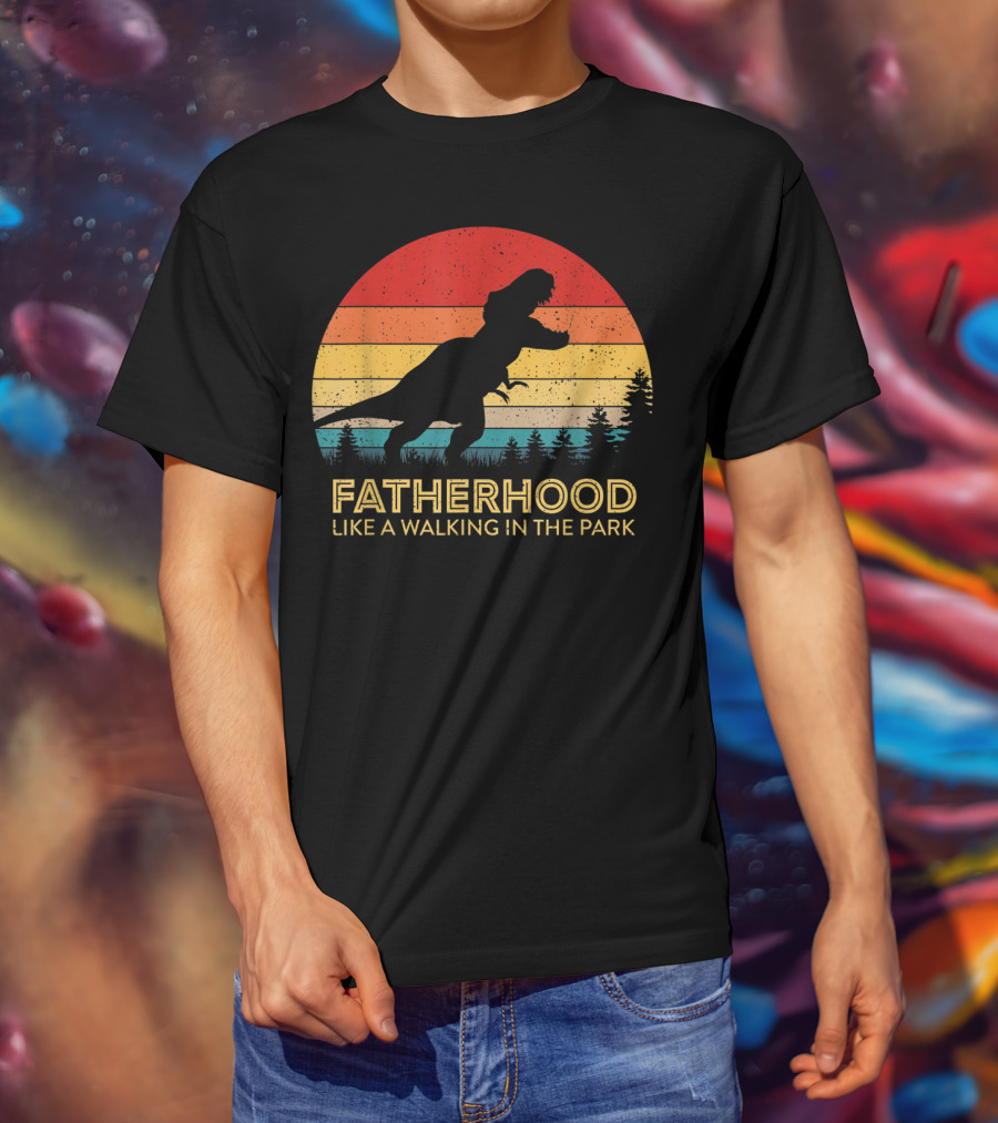 Fatherhood Like A Walking In The Park Vintage Father Retro T-Rex T-Shirt