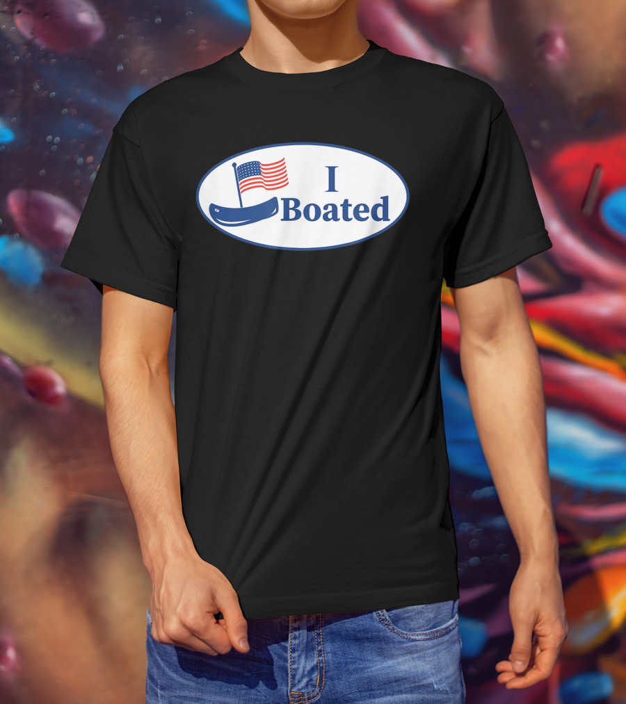 I Boated Sticker With American Flag And Canoe T-Shirt