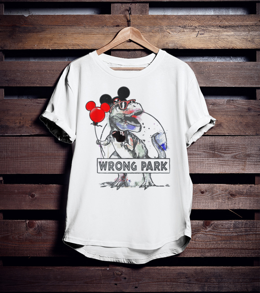 Wrong Park Funny Rex With Mouse Ears And Balloon T-Shirt