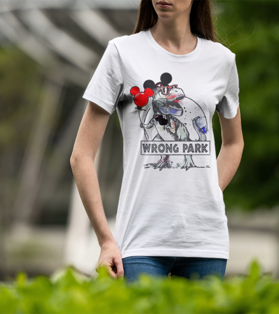 Wrong Park Funny Rex With Mouse Ears And Balloon T-Shirt