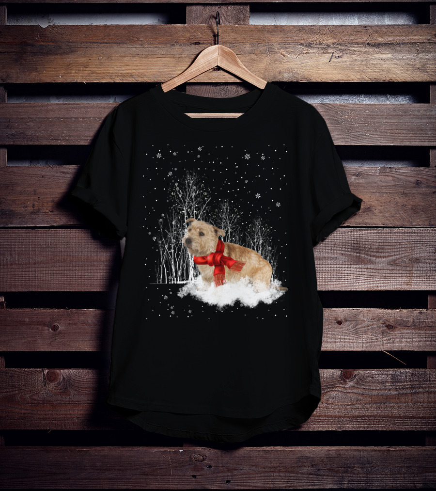 Glen Of Imaal Terrier Winter Scene With Snowflakes And Red Scarf T-Shirt