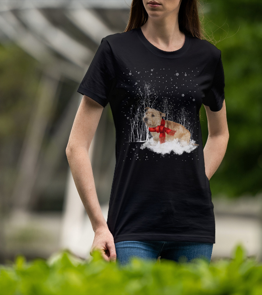 Glen Of Imaal Terrier Winter Scene With Snowflakes And Red Scarf T-Shirt