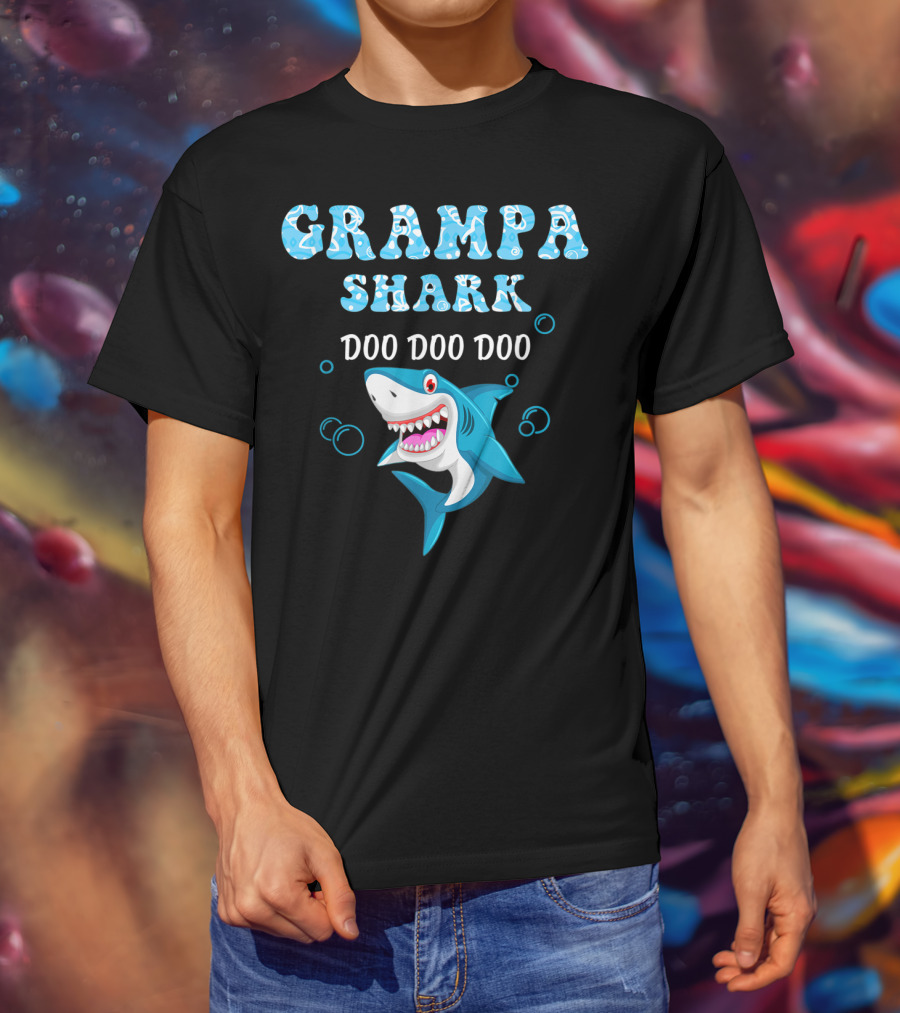 Grampa Shark Doo Doo Doo Playful Cartoon Shark T-Shirt