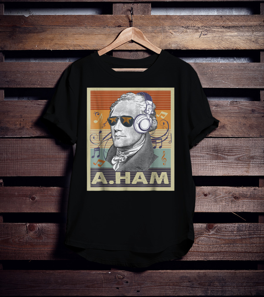 A. Ham Hamilton Headphones Music Notes Retro Vibe T-Shirt