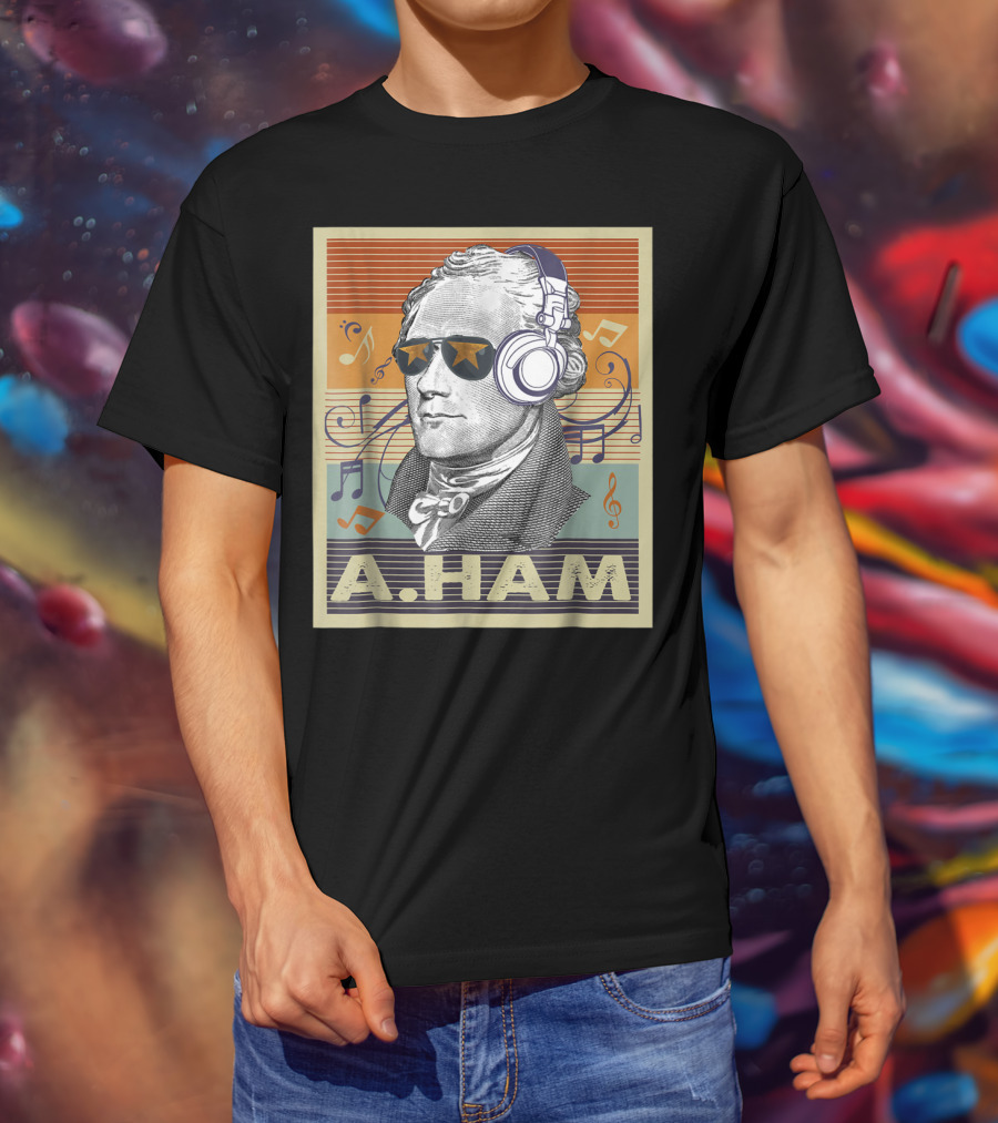 A. Ham Hamilton Headphones Music Notes Retro Vibe T-Shirt