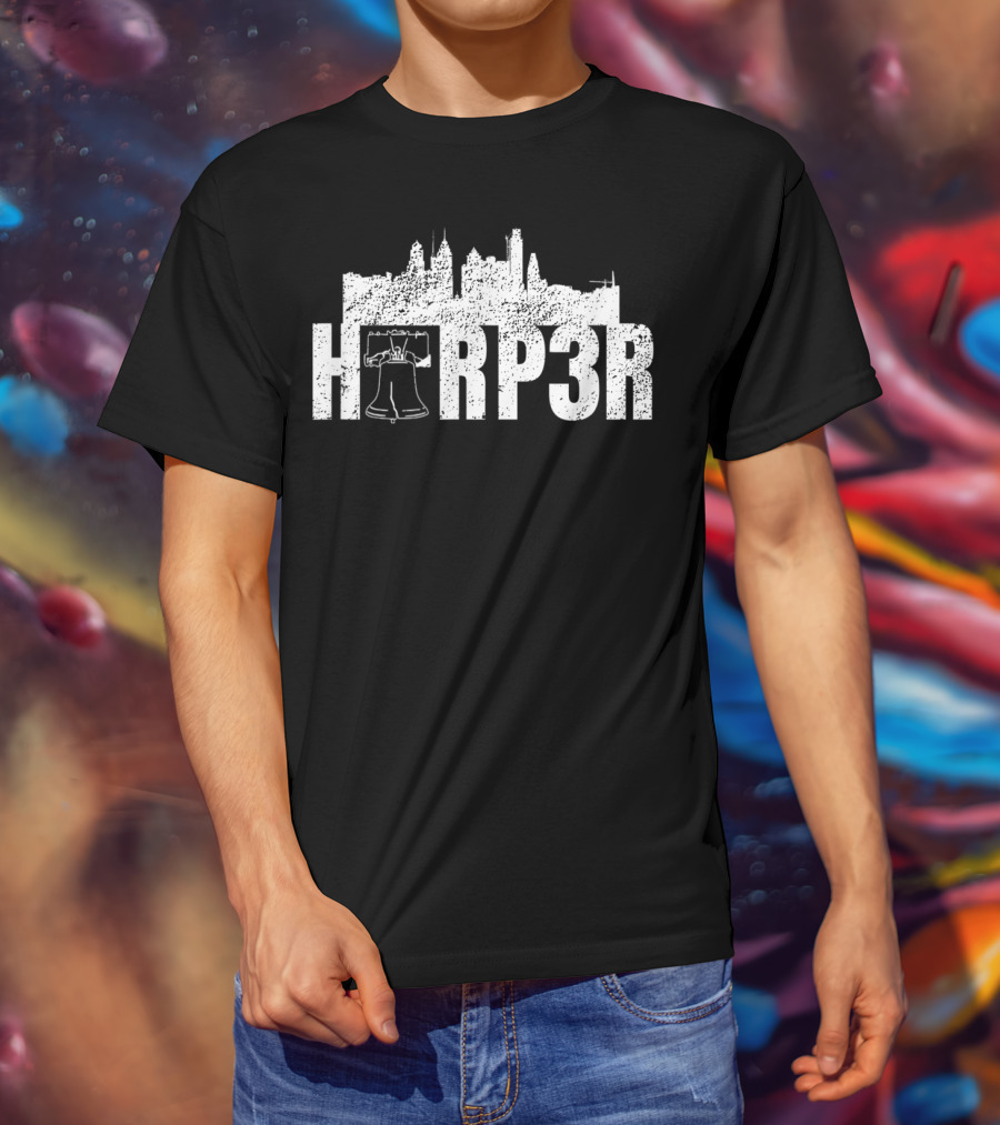 HRP3R Liberty Bell Philly Skyline Make Philly Great Again Funny Baseball T-Shirt