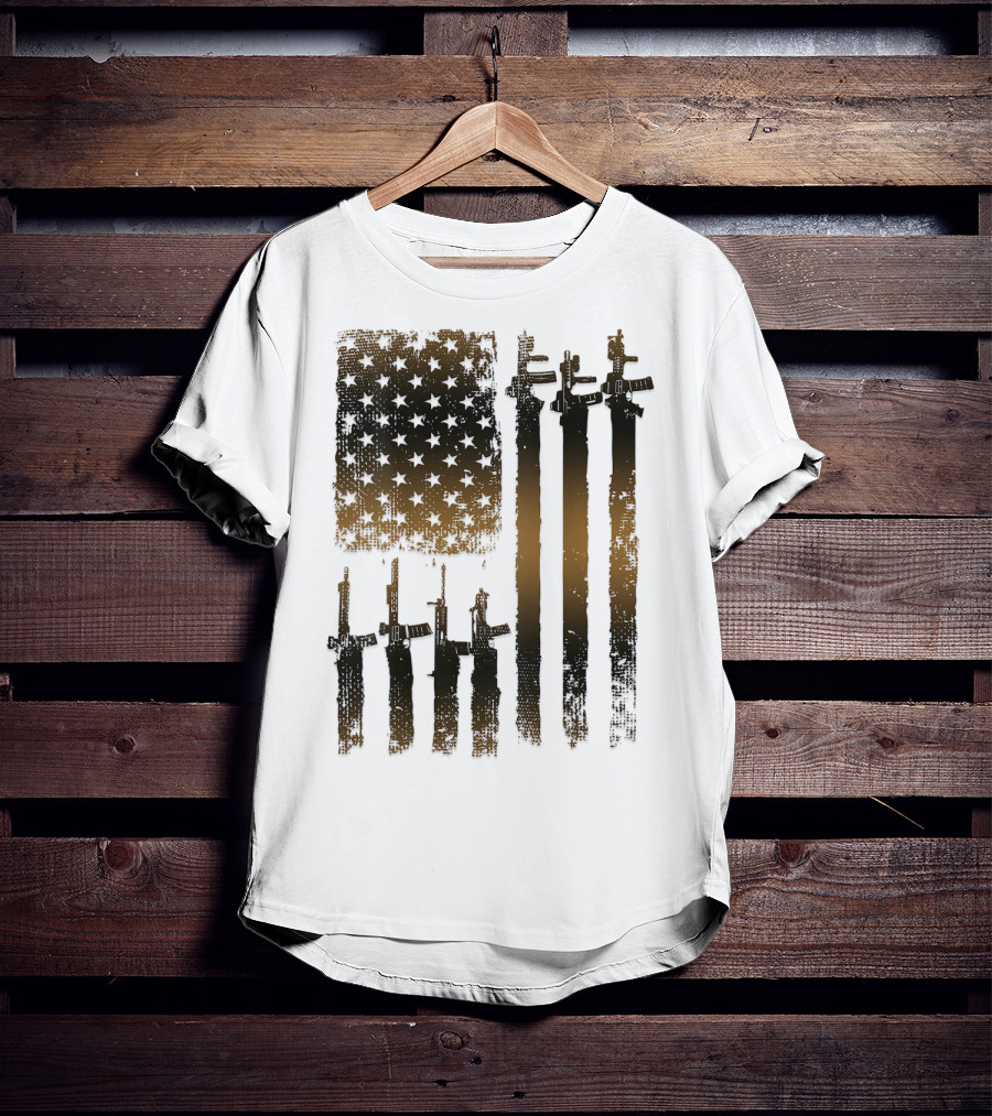 I Love Guns Black Rifle Coffee WomenBack American Flag Rifle T-Shirt