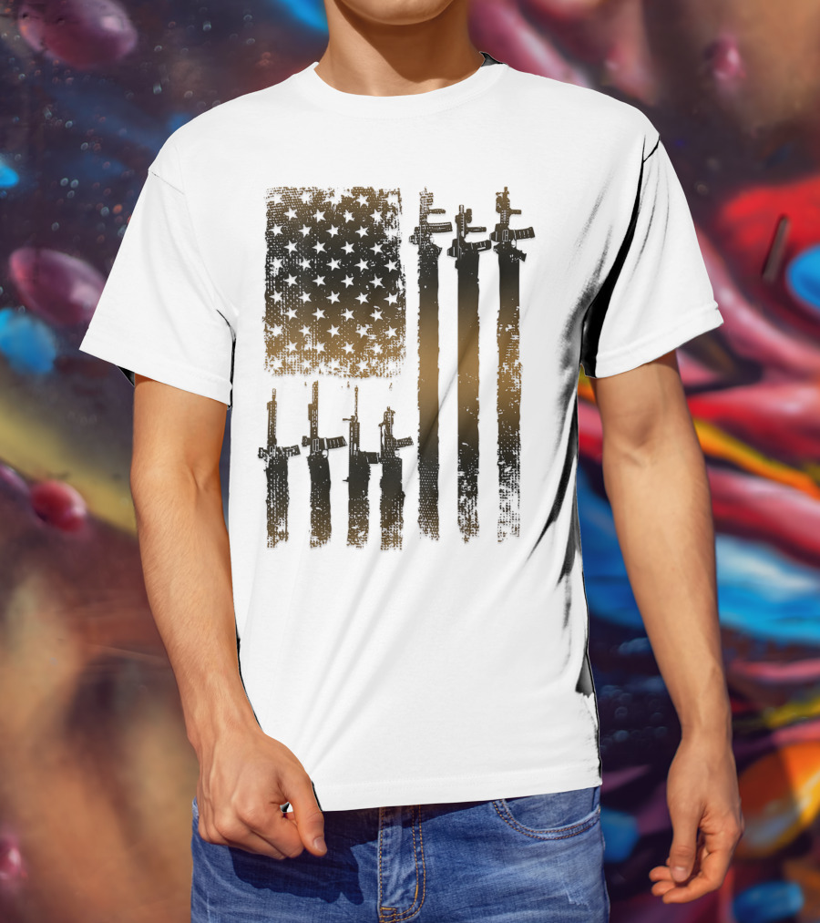 I Love Guns Black Rifle Coffee WomenBack American Flag Rifle T-Shirt