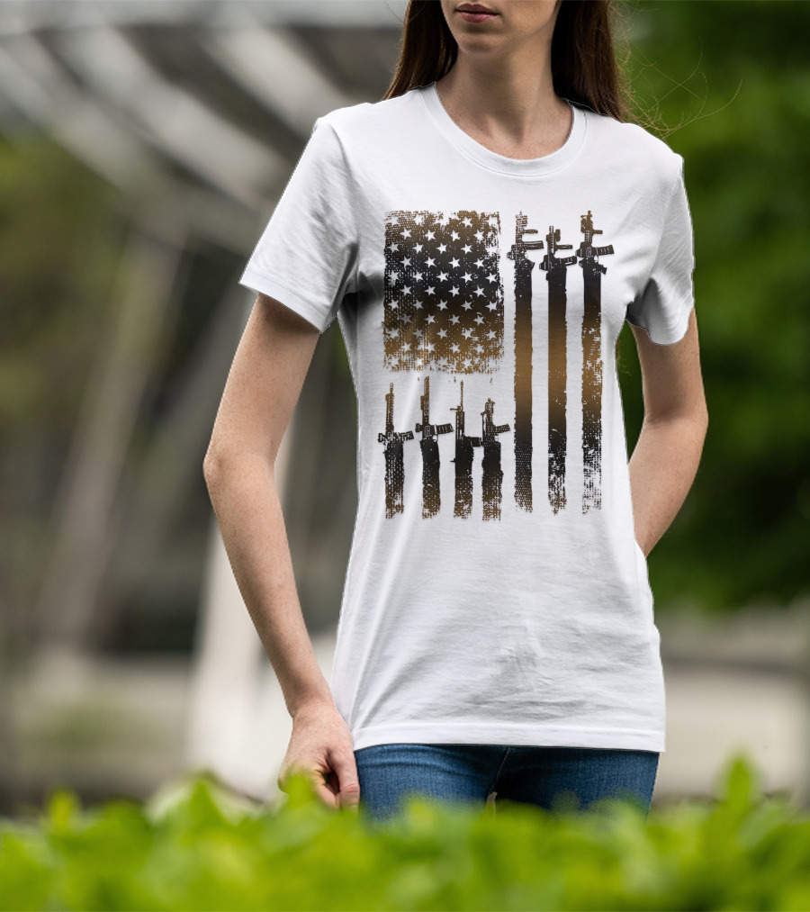 I Love Guns Black Rifle Coffee WomenBack American Flag Rifle T-Shirt