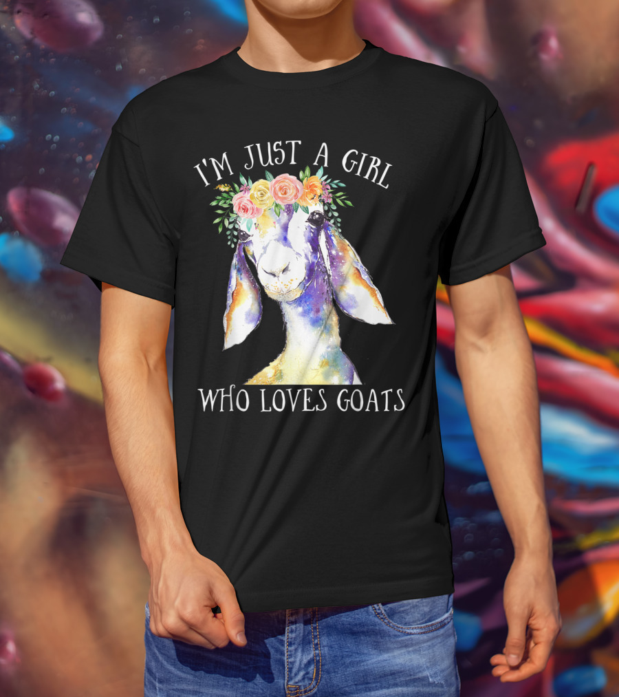 I'm Just A Girl Who Loves Goats Floral Paint Flower Crown T-Shirt