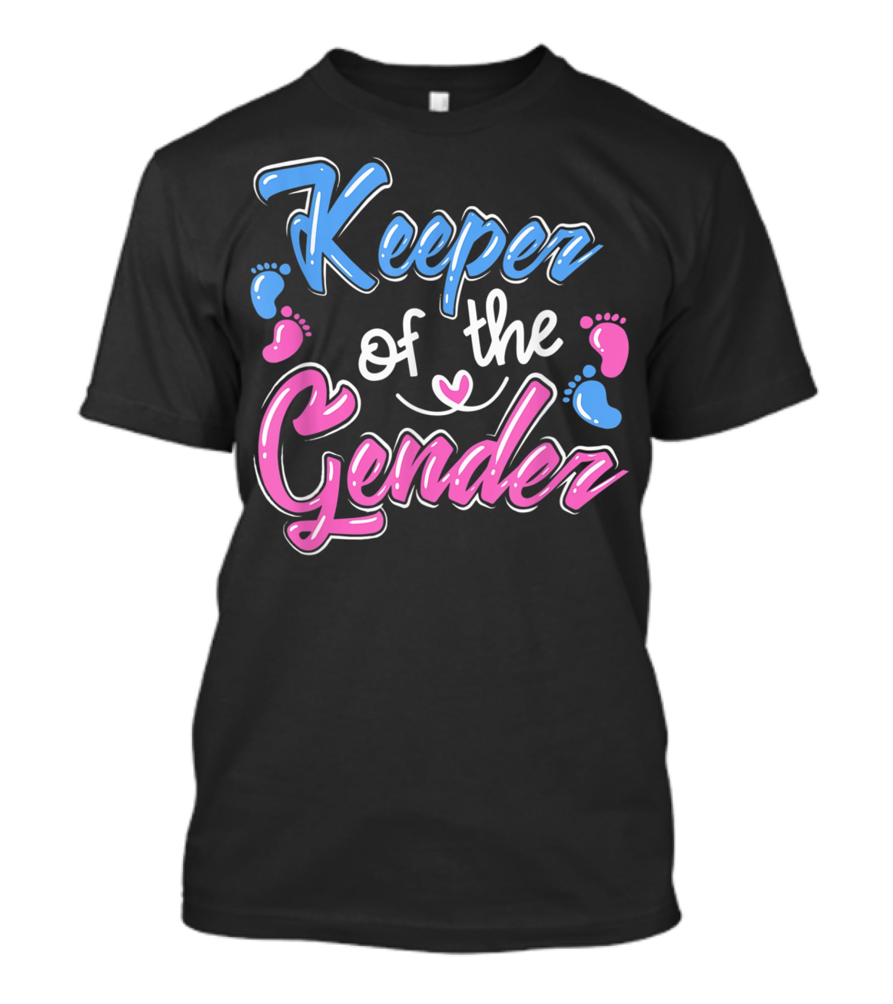 Keeper Of The Gender Reveal Announcement With Pink And Blue Baby Footprints T-Shirt