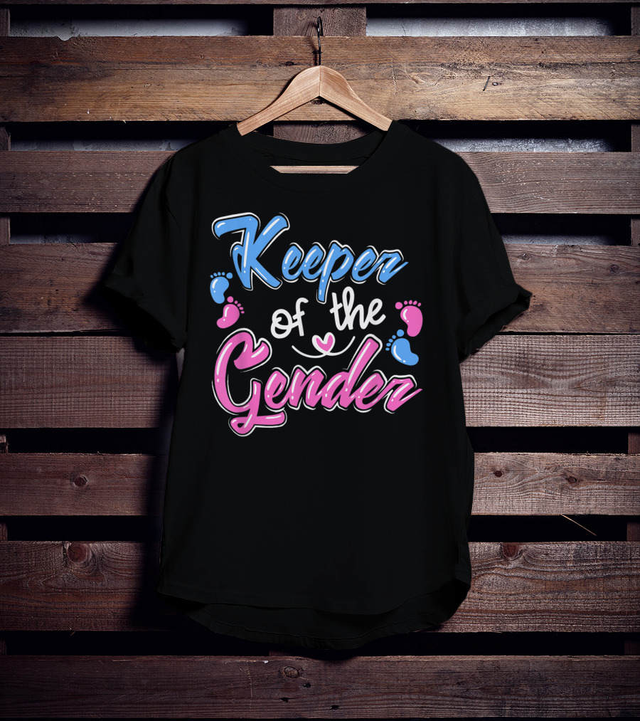 Keeper Of The Gender Reveal Announcement With Pink And Blue Baby Footprints T-Shirt