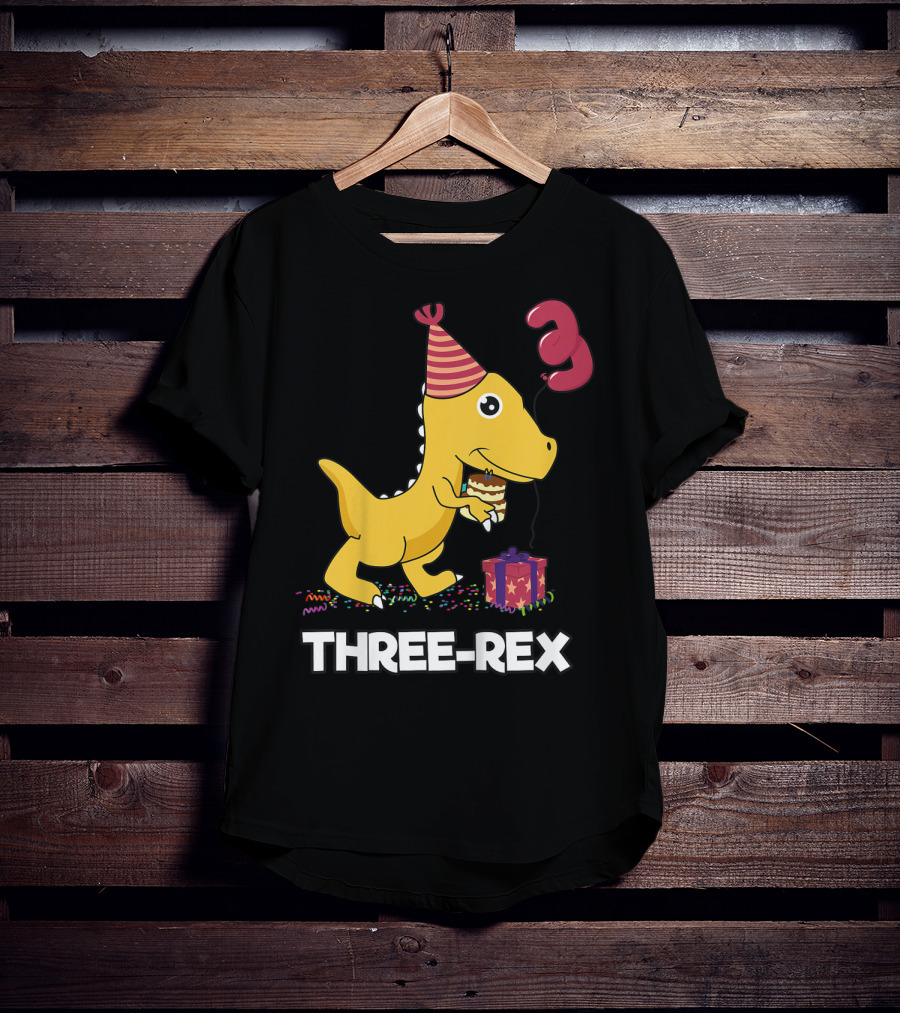 Three-Rex 3 Year Old Birthday Boy Dinosaur T-Shirt