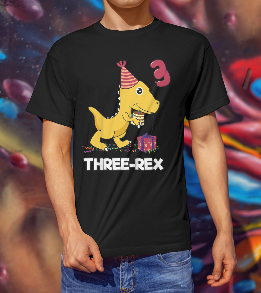 Three-Rex 3 Year Old Birthday Boy Dinosaur T-Shirt