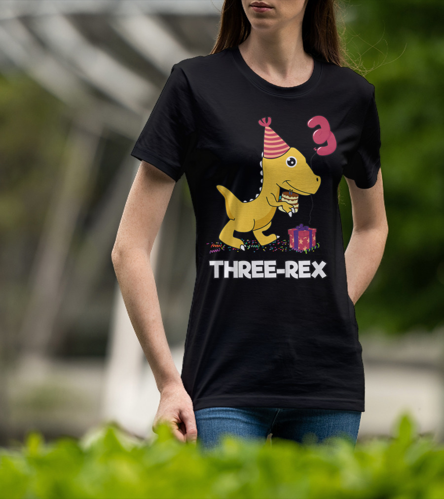 Three-Rex 3 Year Old Birthday Boy Dinosaur T-Shirt
