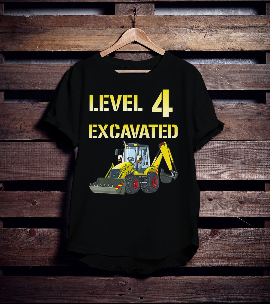 Level 4 Excavated Kids Excavator Birthday 4 Year Old Bday Boy T-Shirt