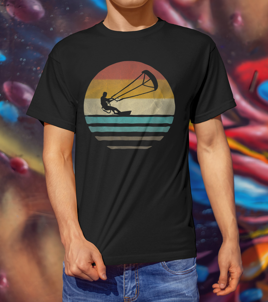 Kiteboarding Vintage Distre Sunset Retro Stripes T-Shirt
