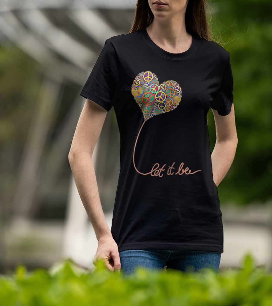 Let It Be Peace Symbol Heart Flowers T-Shirt