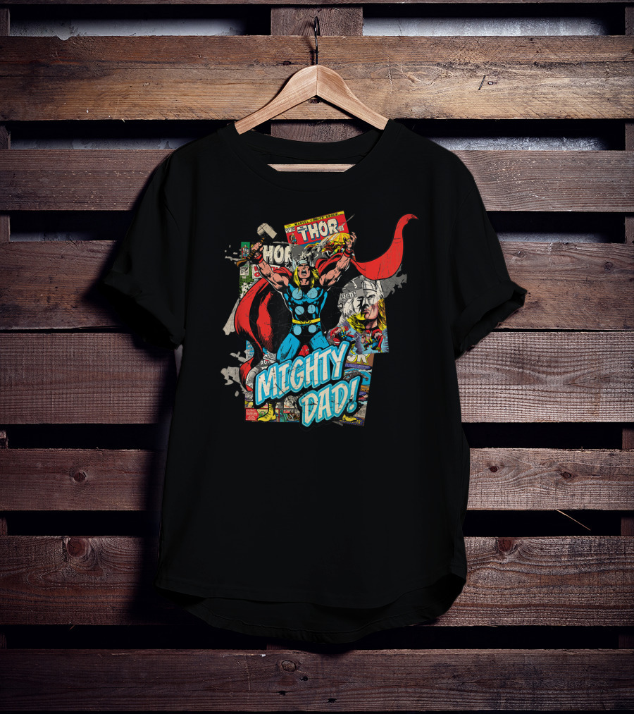 Mighty Dad Marvel Thor Comic Collage T-Shirt