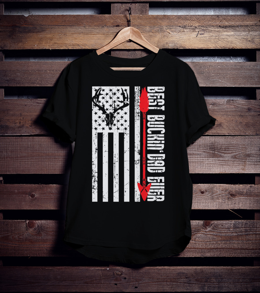 Best Buckin Dad Ever Flag Antlers Hunting Arrow T-Shirt