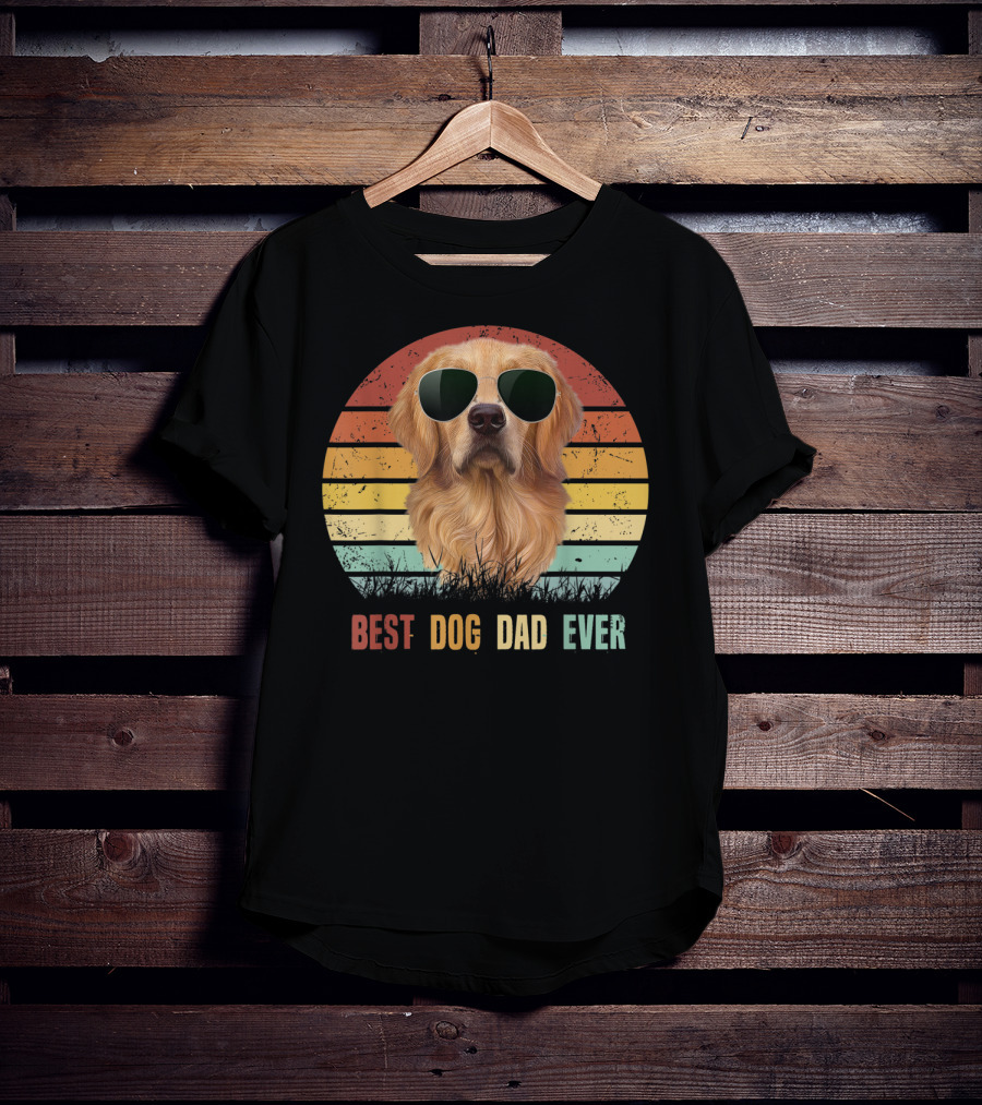 Best Dog Dad Ever Golden Retriever Vintage Sunglasses T-Shirt