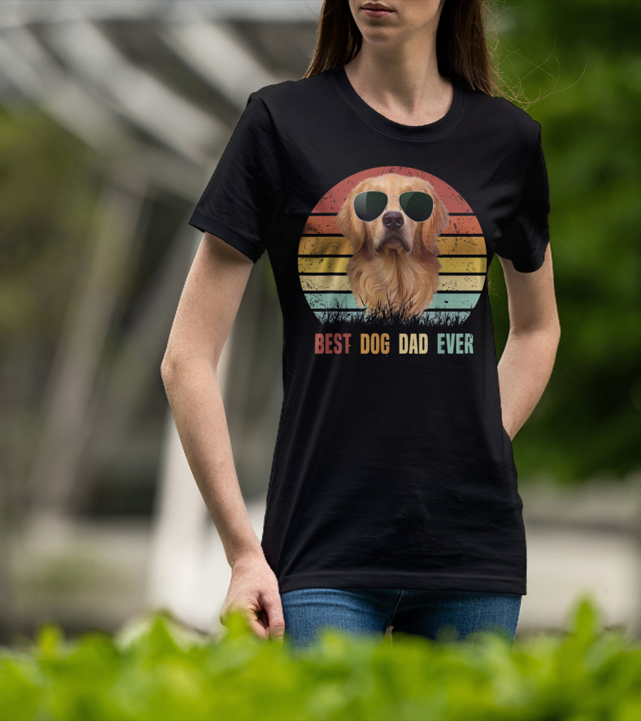 Best Dog Dad Ever Golden Retriever Vintage Sunglasses T-Shirt