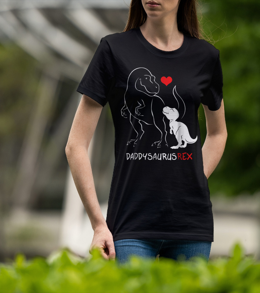 Daddysaurus Rex Dinosaur Heart Mens Daddy Saurus T-Shirt
