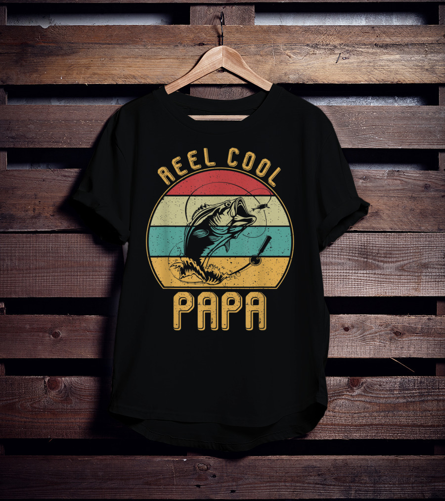 Reel Cool Papa Fishing Father's Day Retro Striped T-Shirt