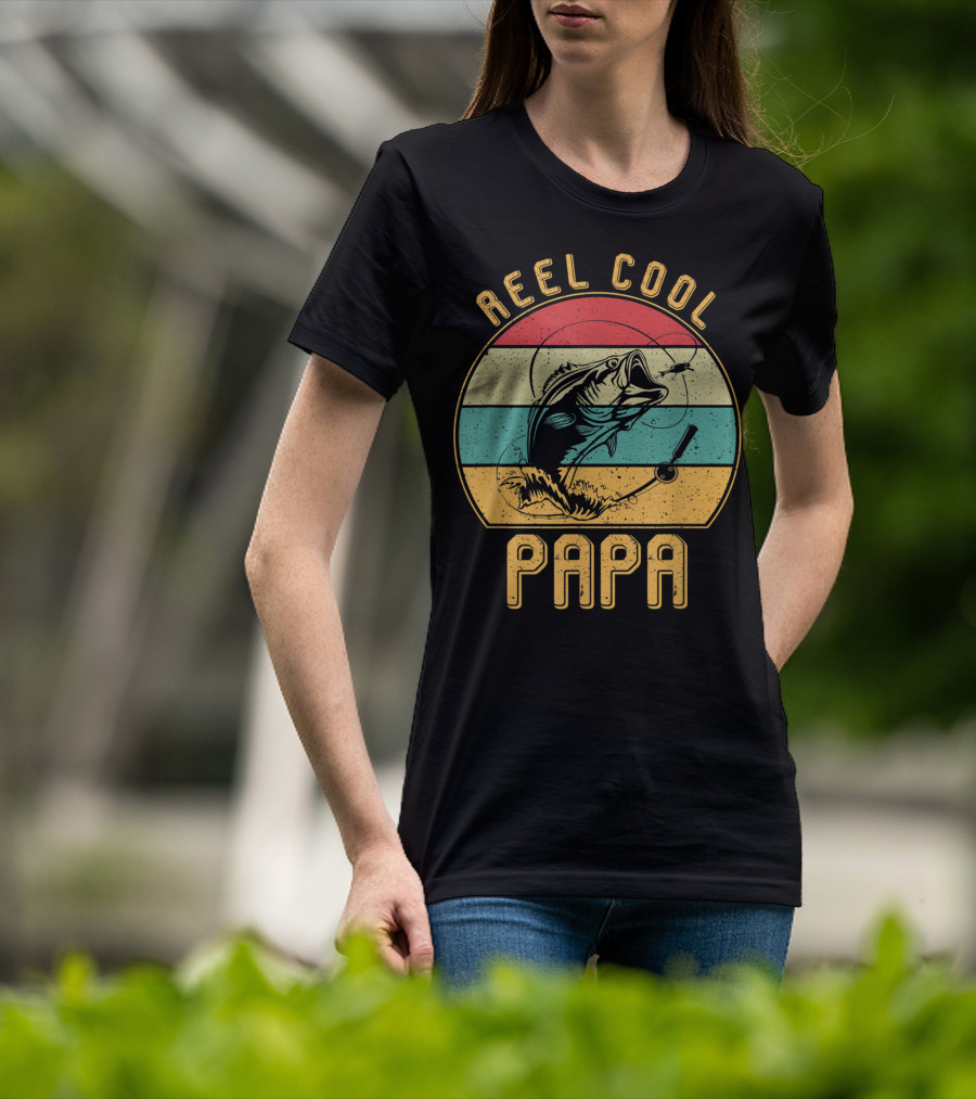 Reel Cool Papa Fishing Father's Day Retro Striped T-Shirt