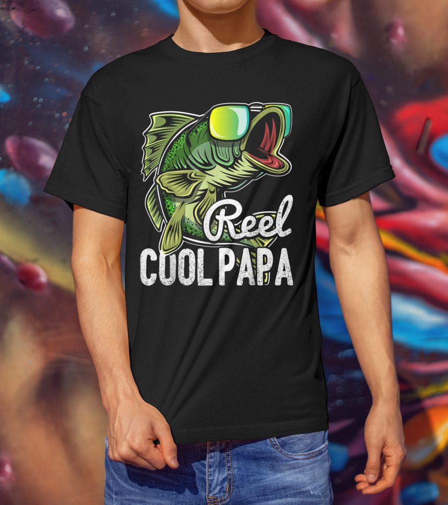 Mens Reel Cool Papa Fishing Sunglasses Father's T-Shirt