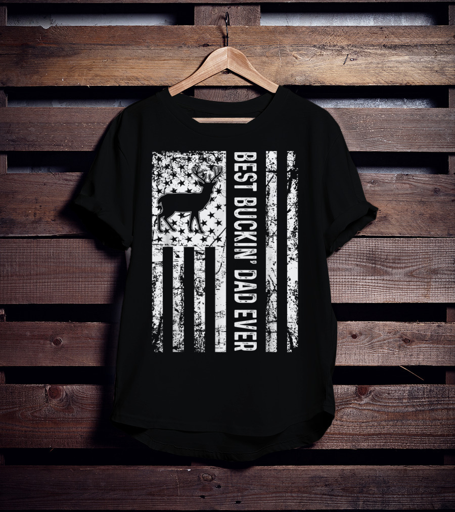 Mens USA Flag Best Buckin' Dad Ever Deer Hunting T-Shirt