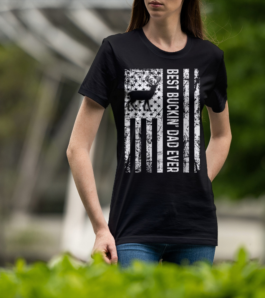 Mens USA Flag Best Buckin' Dad Ever Deer Hunting T-Shirt
