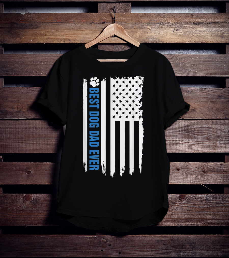 Best Dog Dad Ever Paw Print American Flag T-Shirt
