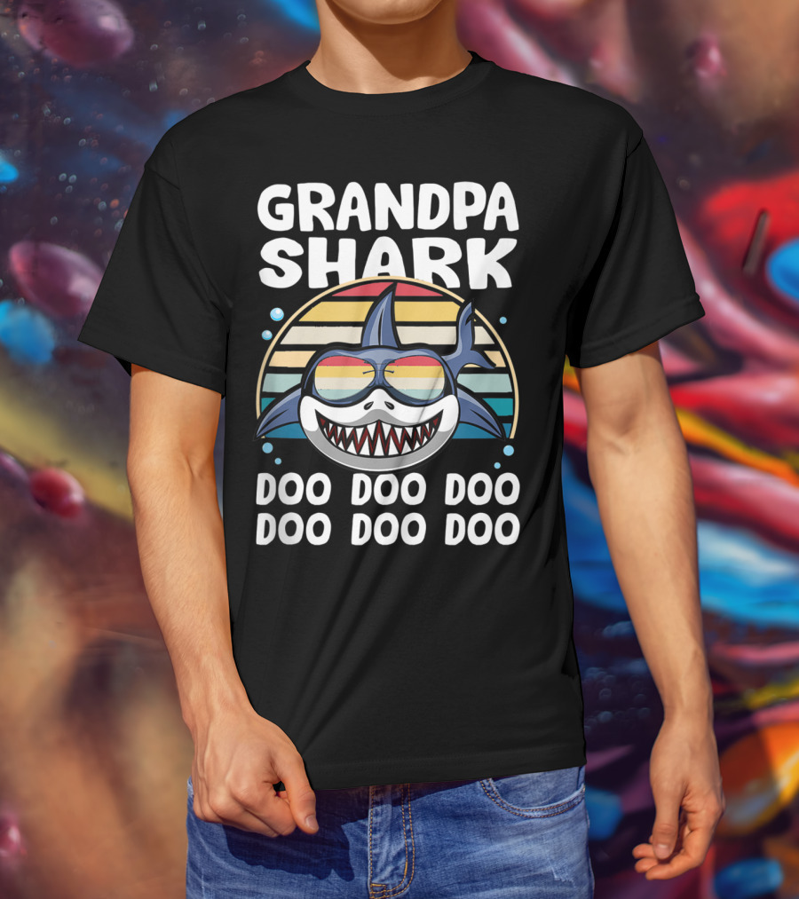 Grandpa Shark Doo Doo Doo Retro Style With Sunglasses T-Shirt