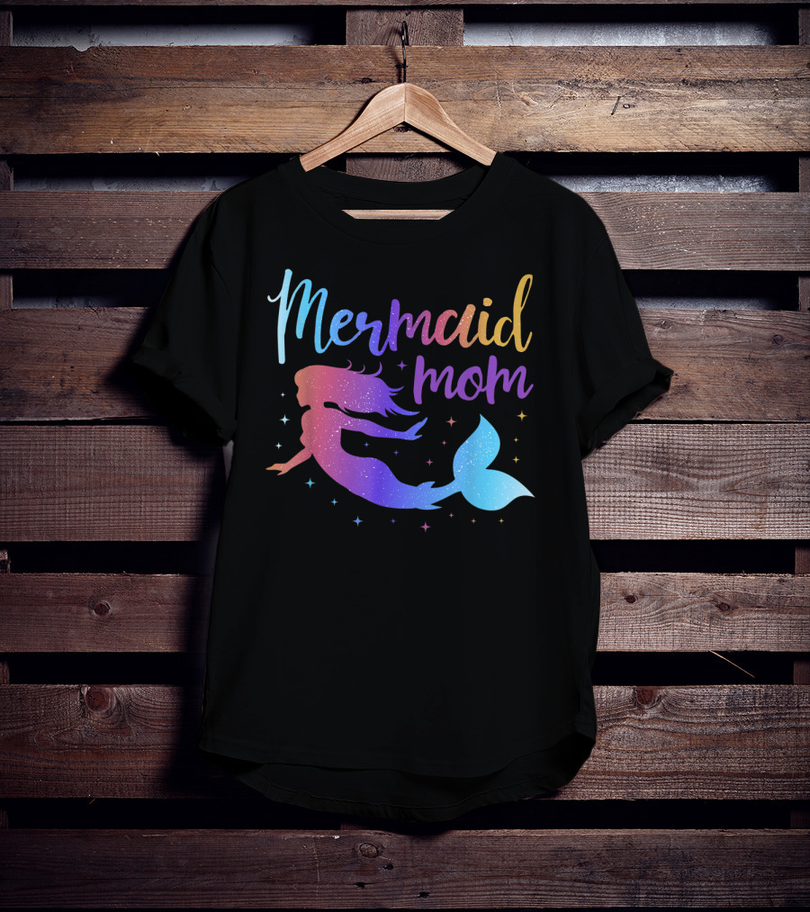 Mermaid Mom Rainbow Silhouette Birthday Party Matching T-Shirt