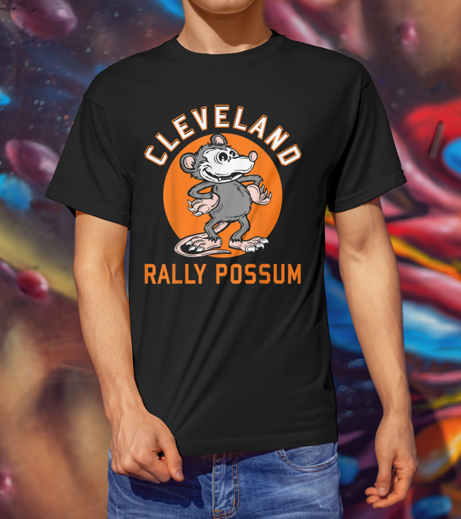 Cleveland Rally Possum Baseball Team Spirit Orange Background T-Shirt