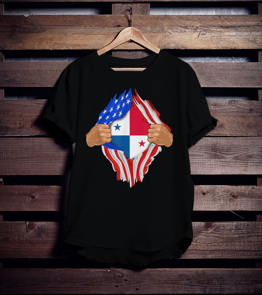 Panamanian Blood Inside Me American Flag Panama Flag Tear T-Shirt
