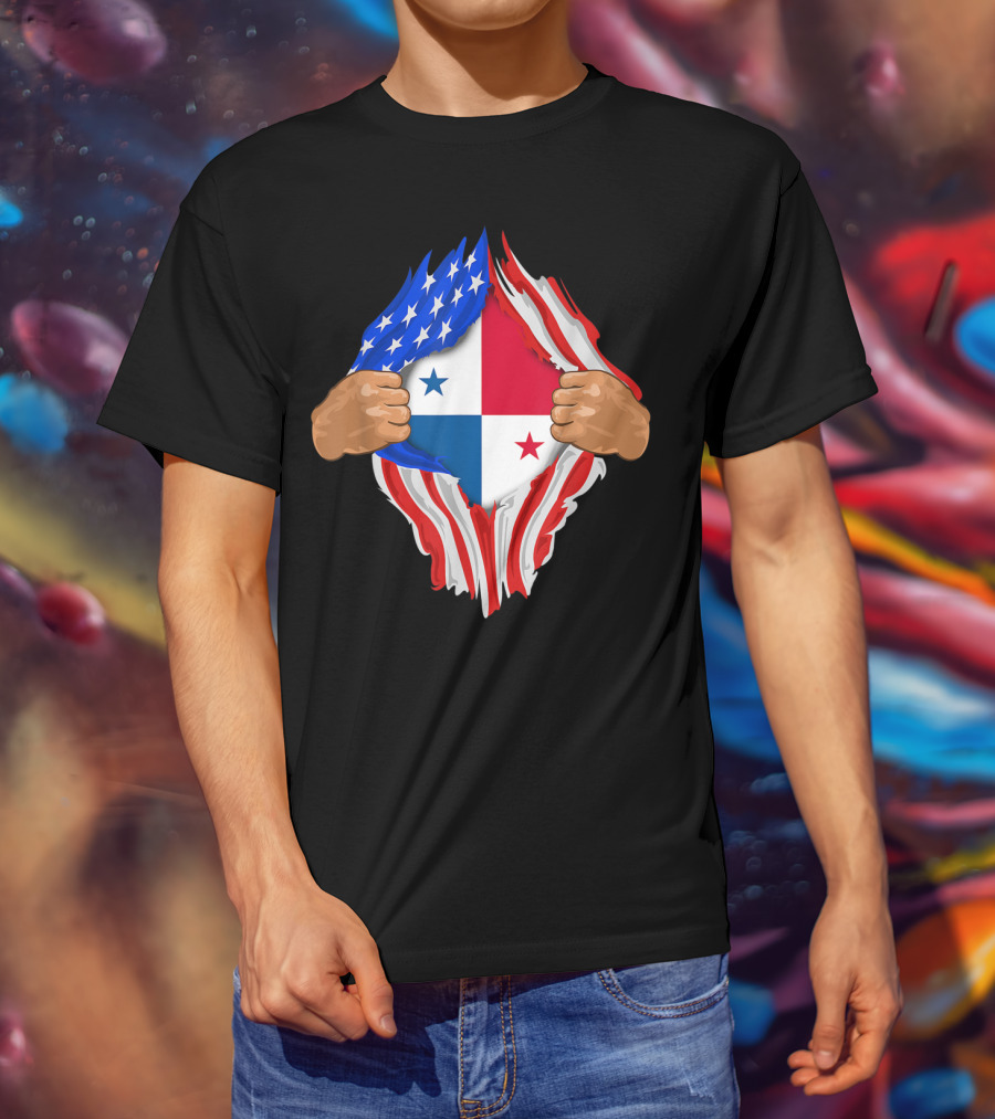 Panamanian Blood Inside Me American Flag Panama Flag Tear T-Shirt