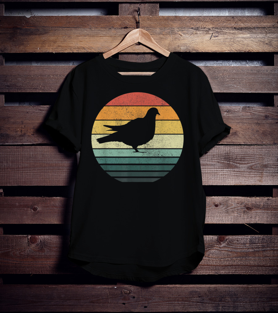 Pigeon Silhouette Vintage 70s Sunset Animal Natur Retro T-Shirt