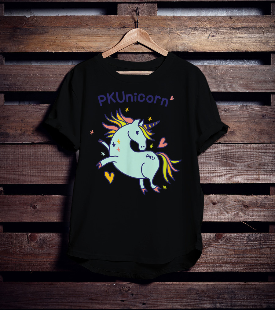 PKUnicorn PKU Awareness Cute Unicorn With Hearts And Stars T-Shirt
