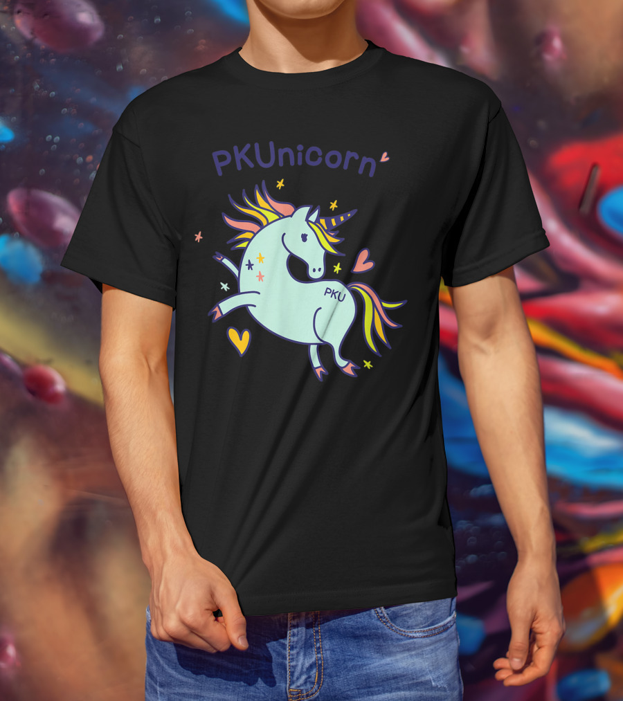 PKUnicorn PKU Awareness Cute Unicorn With Hearts And Stars T-Shirt