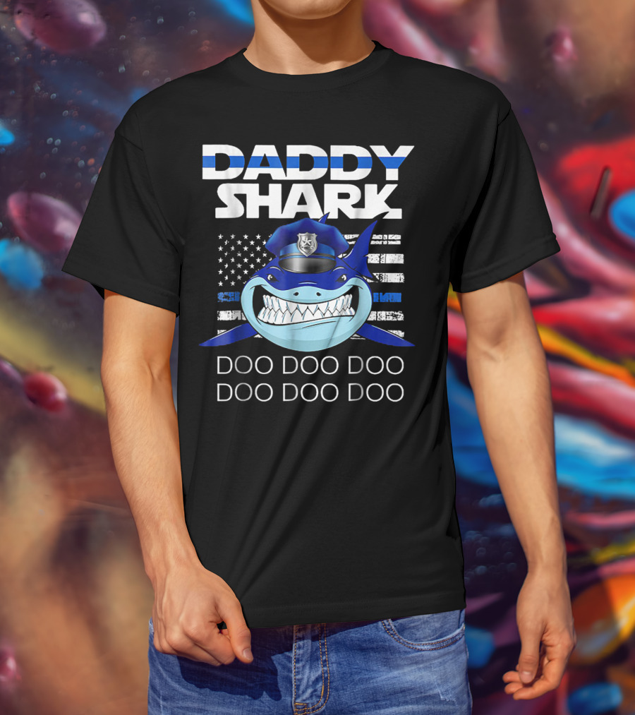 Daddy Shark Doo Doo Doo Police Blue Line T-Shirt