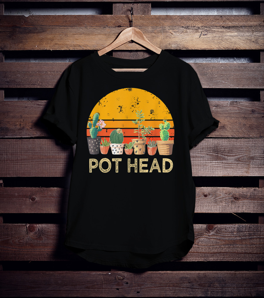 Pot Head Stone Flowers Cactus Vintage Sunset T-Shirt