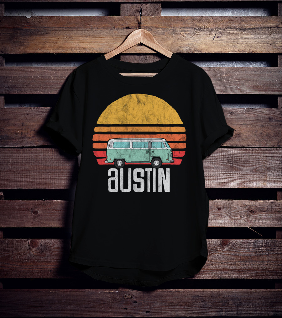 Retro Austin Texas Hippie Van Sunset Beach Bum Surfer T-Shirt