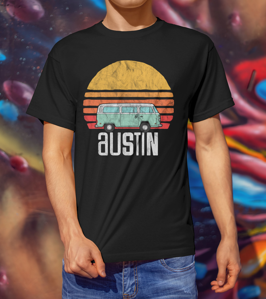 Retro Austin Texas Hippie Van Sunset Beach Bum Surfer T-Shirt