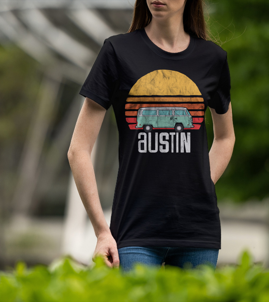 Retro Austin Texas Hippie Van Sunset Beach Bum Surfer T-Shirt