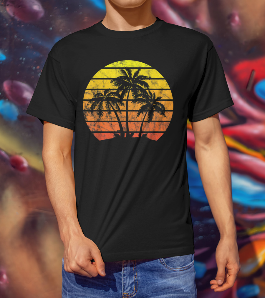 Retro Vintage Sunset Coco Palm Tree Tropica T-Shirt